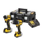 DeWALT DCK2050H2T-GB 18V XR Brushless Compact Twin Kit With 2x 5Ah Powerstack Batteries DeWALT DCK2050H2T-GB 18V XR Brushless Compact Twin Kit With 2x 5Ah Powerstack Batteries