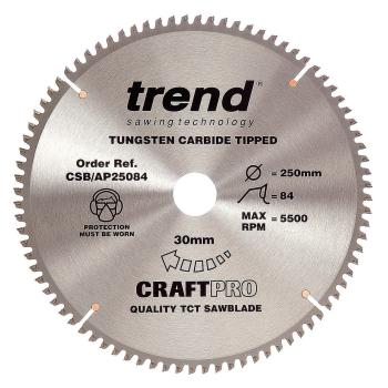 Trend CSB/AP25084 Craft Saw Blade Aluminium & Plastic 250mm x 84T x 30mm